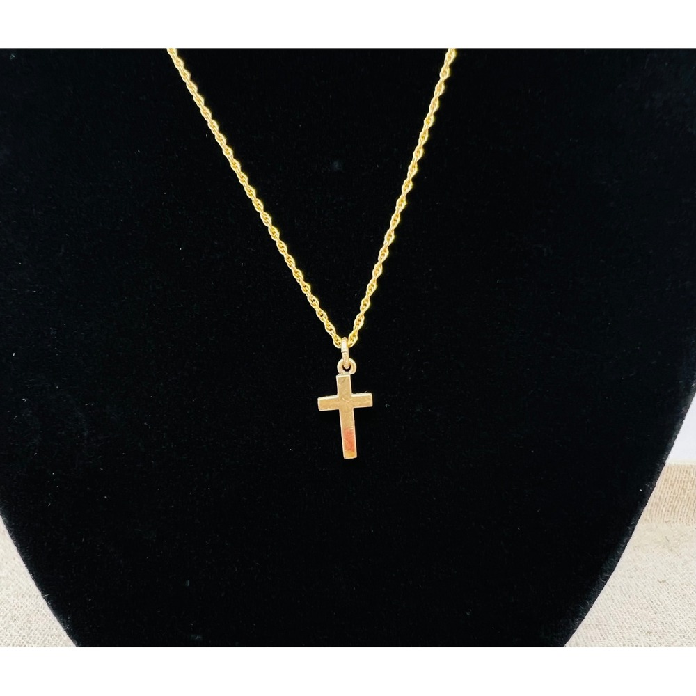 Vintage WEH 1/20 12K Gold Filled Tiny Cross Pendant Necklace 18 Inch Rope Chain